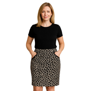Amanda & Chelsea Black and Cream Pencil Leopard Print Skirt Sz 6